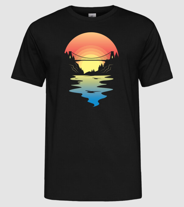 Peisaj apus de soare model negru pe tricou