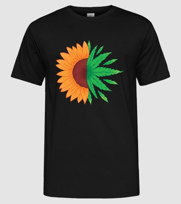 Floarea-soarelui Cannabis model negru pe tricou