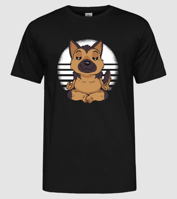 Tricou drăguț ciobănesc german yoga model negru pe tricou