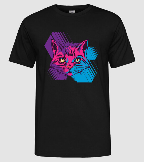 Pisică Neon model negru pe tricou