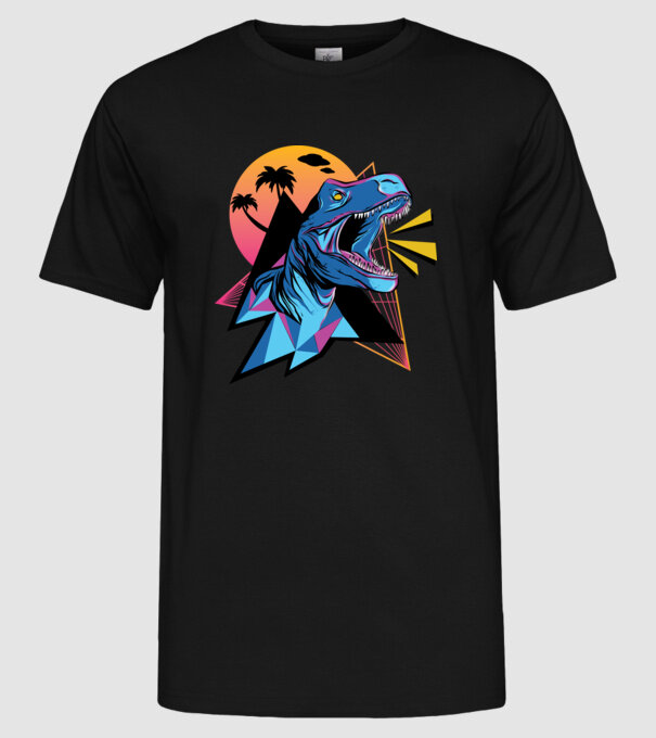 Tricou Neon dinozaur retro model negru pe tricou