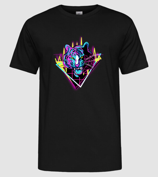 Tigru Neon anii 80 retro model negru pe tricou