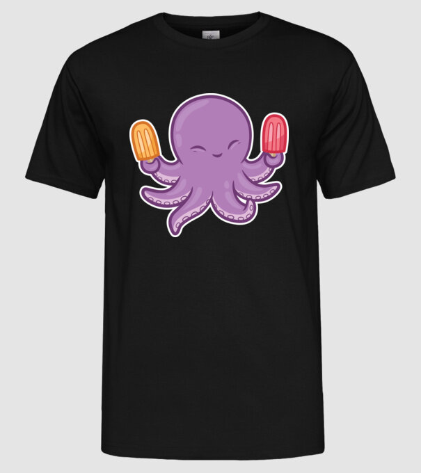 Înghețată Caracatiță Octopus model negru pe tricou