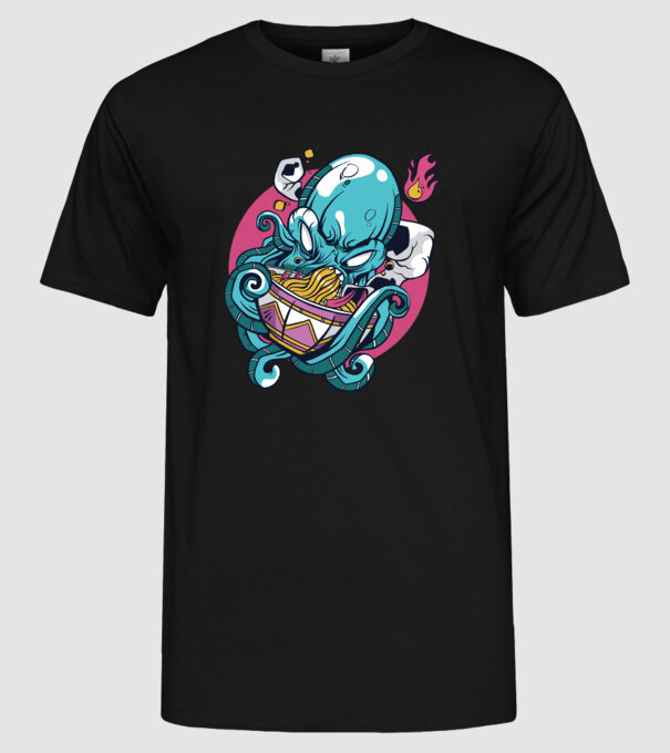 Octopus Ramen model negru pe tricou