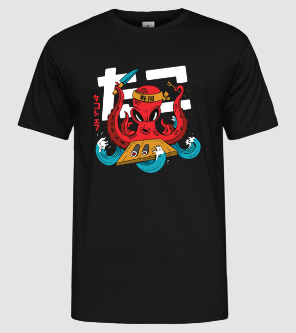 Octopus Sushi model negru pe tricou