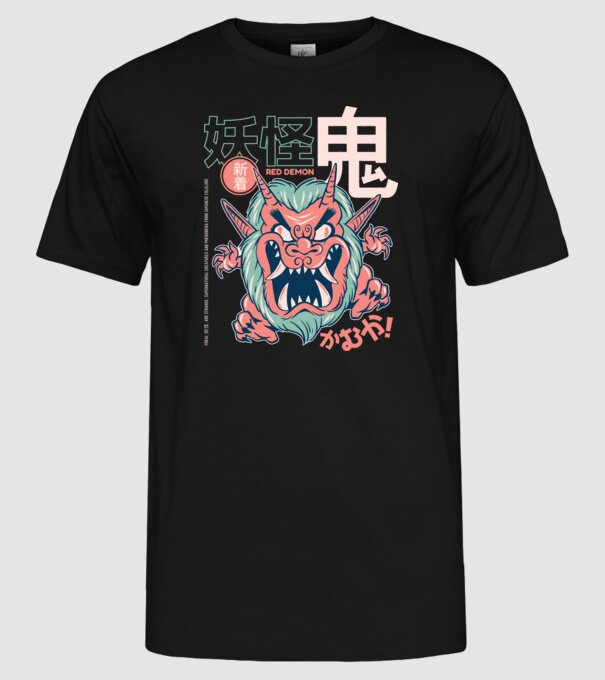 Oni Yokai Anime model negru pe tricou
