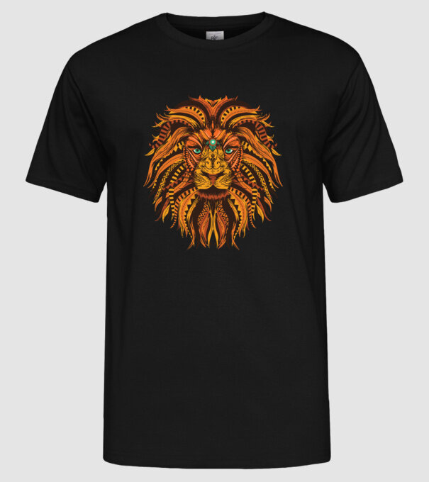 Mandala cap de leu model negru pe tricou