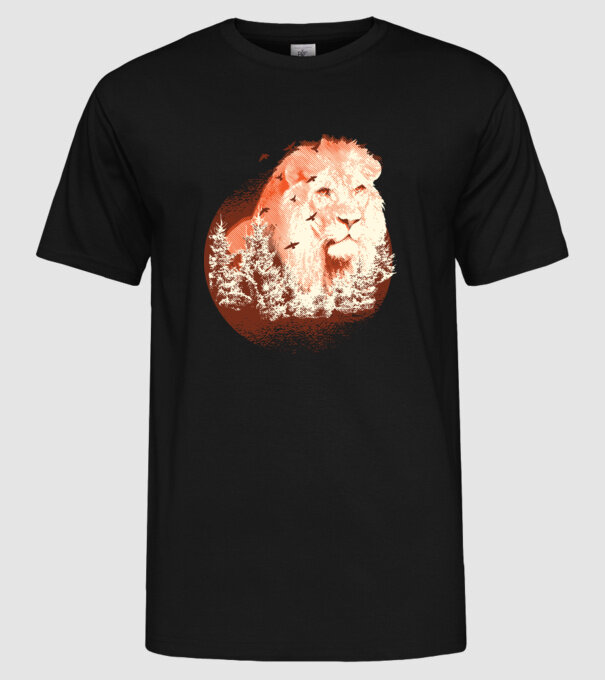 Tricou Leu Natură model negru pe tricou