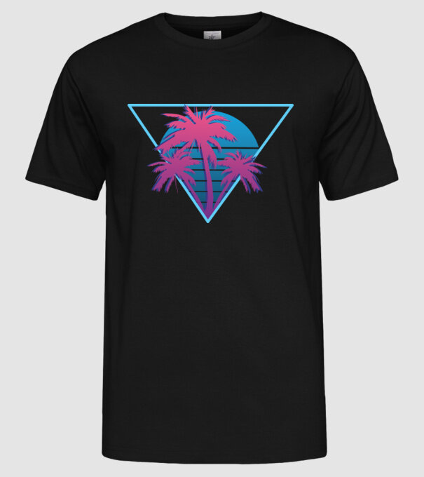 Copaci de palmier Retro Neon model negru pe tricou