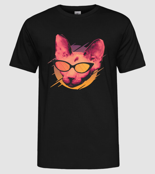 Pisică Petrecere model negru pe tricou