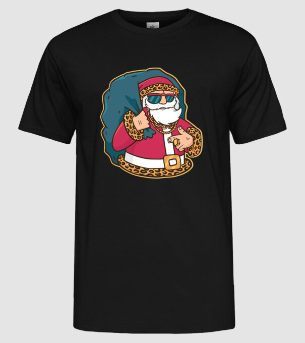 Moș Crăciun Pimp model negru pe tricou