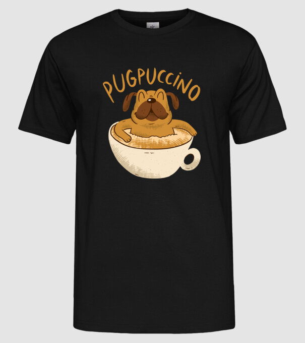 Pugpuccino Capuccino cu Mops model negru pe tricou