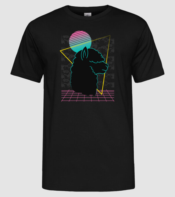 Retro Alpaka model negru pe tricou