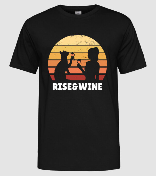 Fată Retro cu pisică și vin model negru pe tricou