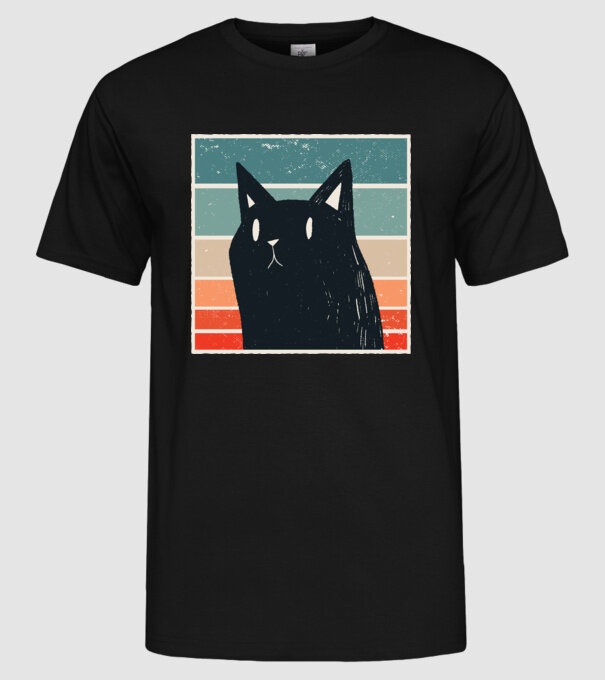 Pisică retro model negru pe tricou