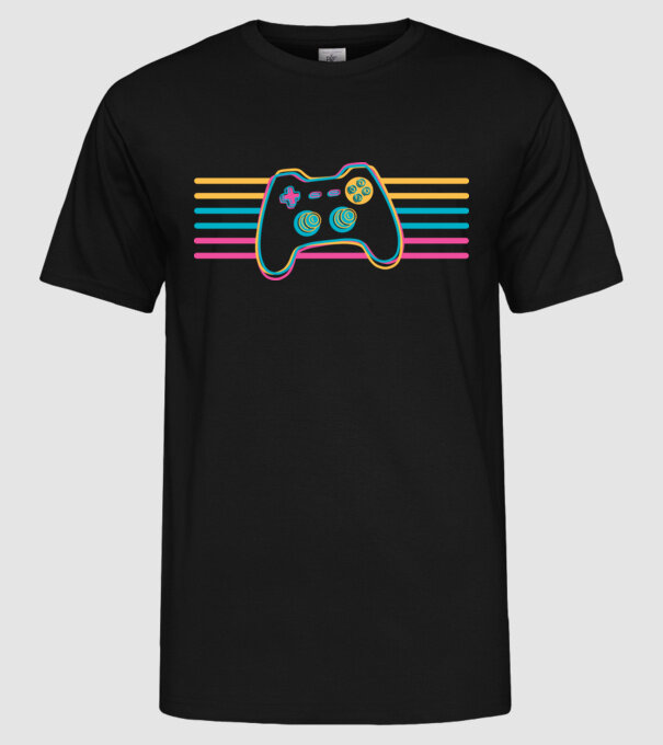 Gamer Controler Retro model negru pe tricou