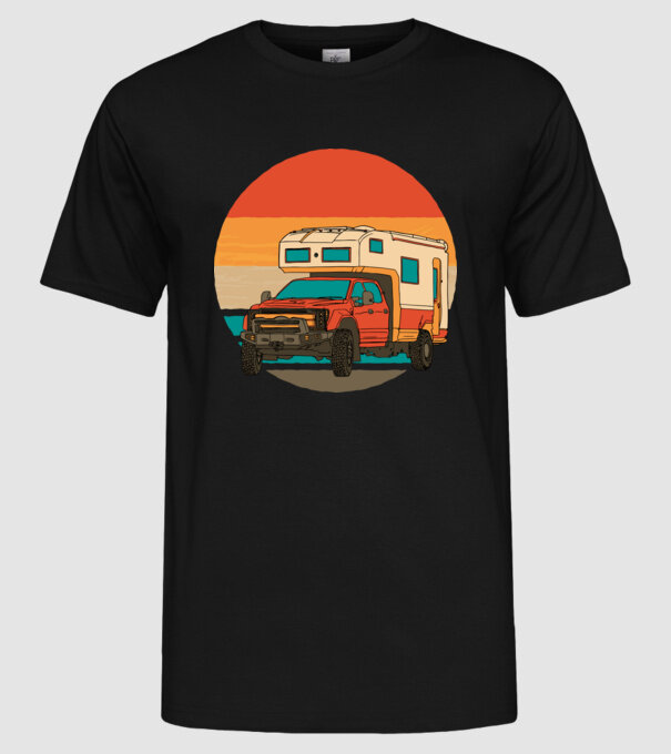 Campervan Retro model negru pe tricou
