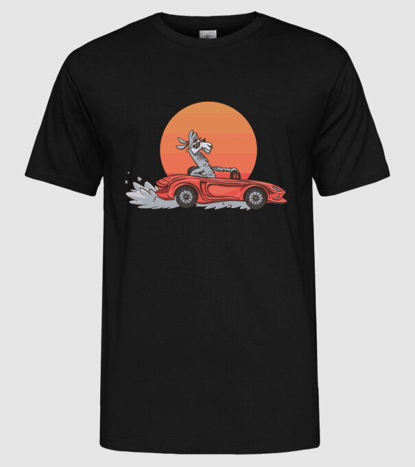 Mașină Retro Llama model negru pe tricou