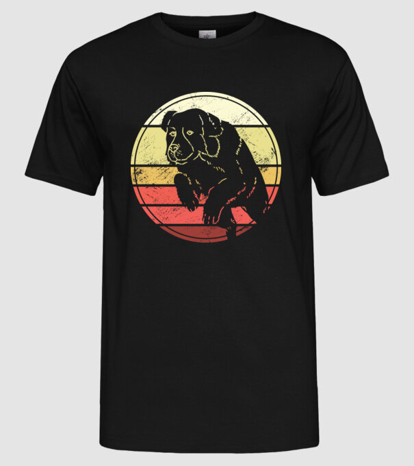 Câine Retro Landseer model negru pe tricou