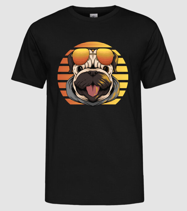 Retro mops model negru pe tricou