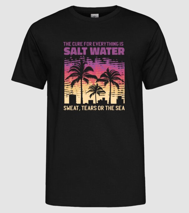 Retro Sunset - Apa sărată este leac pentru orice model negru pe tricou