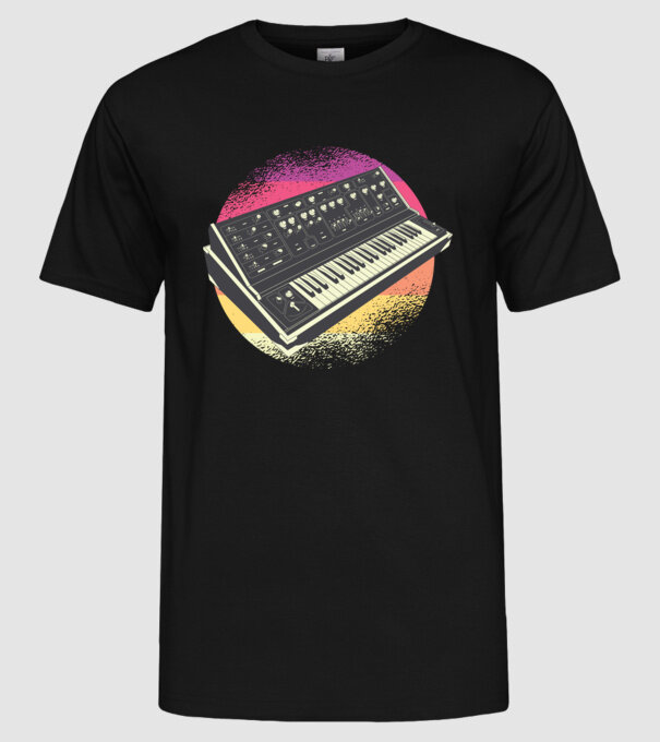 Sintetizator retro model negru pe tricou