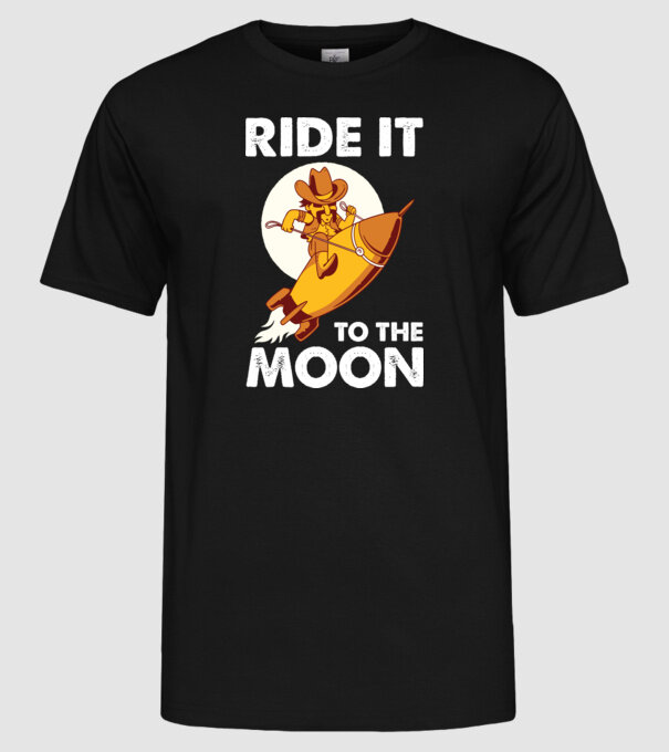 Ride it to the moon Bitcoin model negru pe tricou