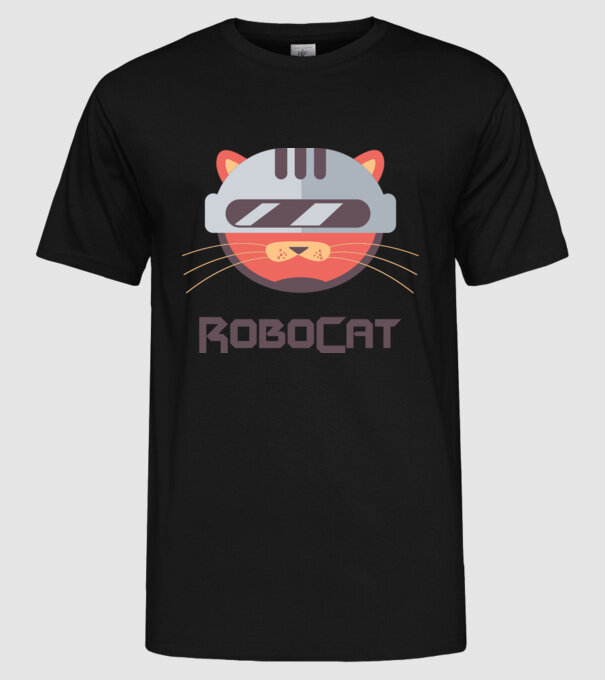 Robocat model negru pe tricou