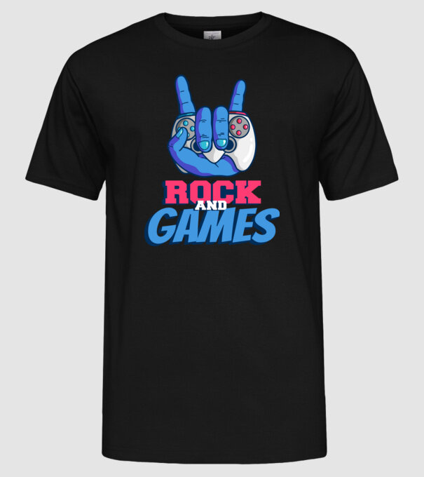 Rock And Games model negru pe tricou