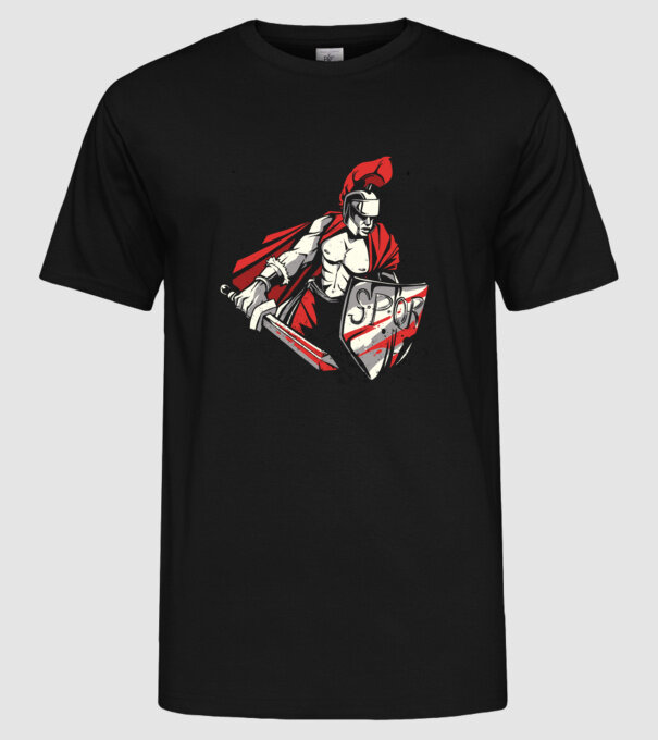 SPQR războinic Roman model negru pe tricou