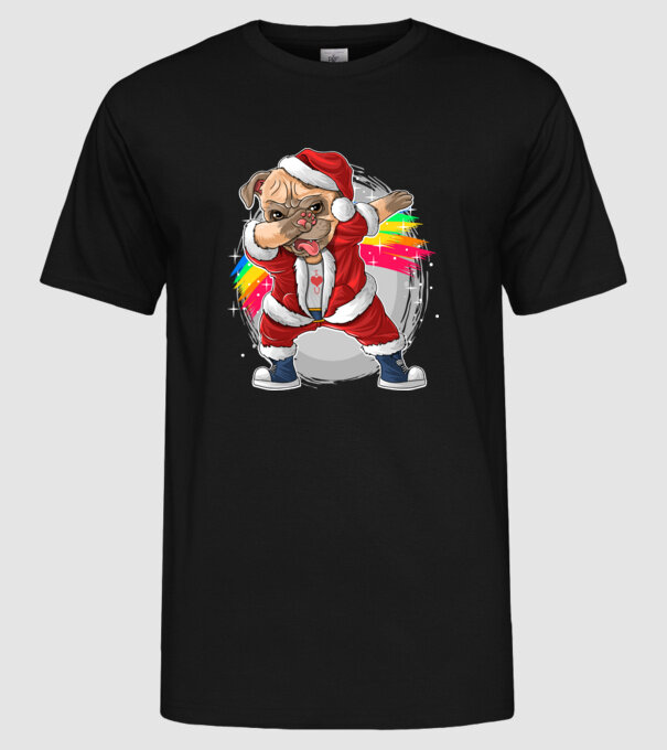 Santa Mops Moș Crăciun model negru pe tricou