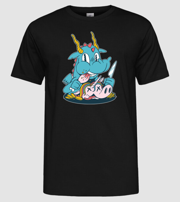 Dragonul a mâncat unicornul model negru pe tricou