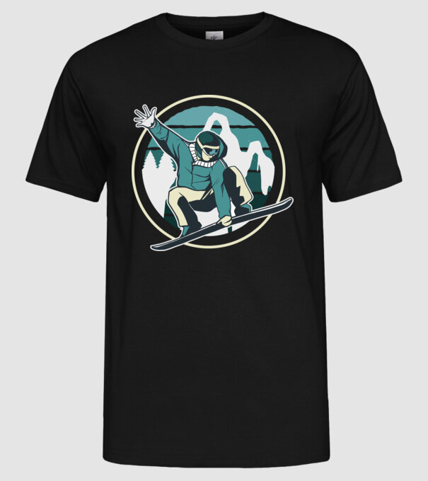 Săritură Snowboard model negru pe tricou