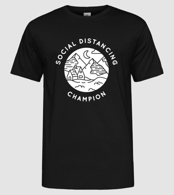 Social distancing champion model negru pe tricou