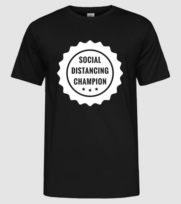 Social distancing champion model negru pe tricou