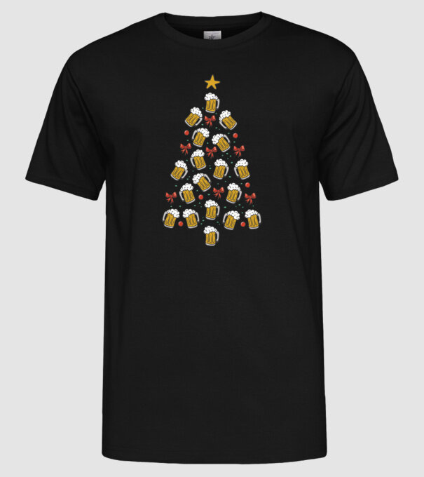 Pom de Crăciun cu Bere model negru pe tricou