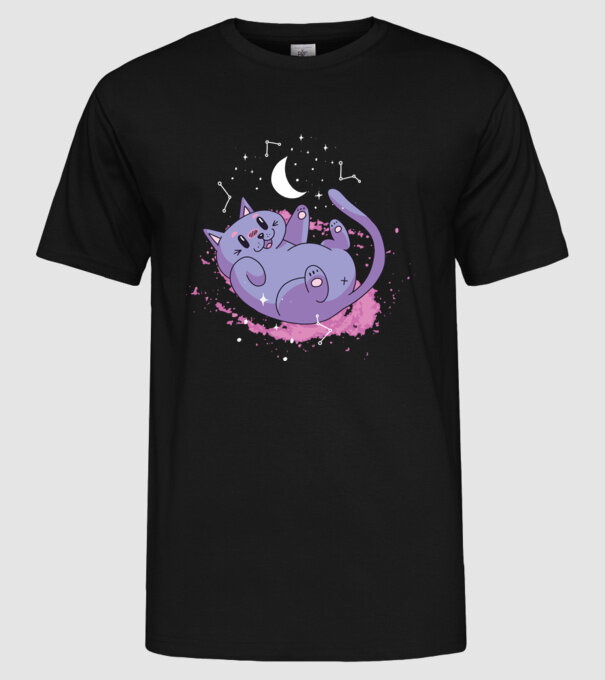 Space Cat - pisică drăguță în spațiu model negru pe tricou