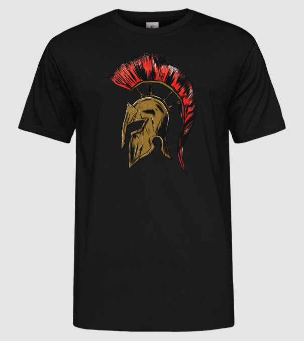 Cască războinic Sparta model negru pe tricou