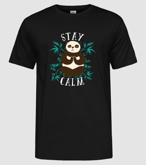 Stay Calm Panda meditație model negru pe tricou