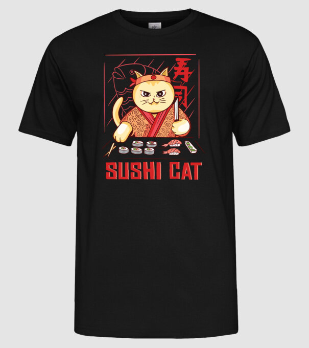 Pisică Sushi model negru pe tricou
