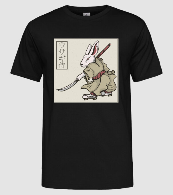 Iepure Samurai model negru pe tricou