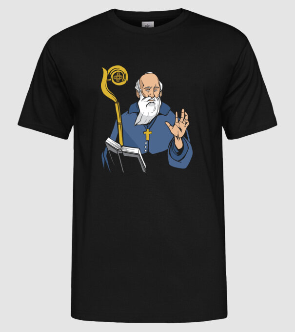 Sfântul Benedict model negru pe tricou