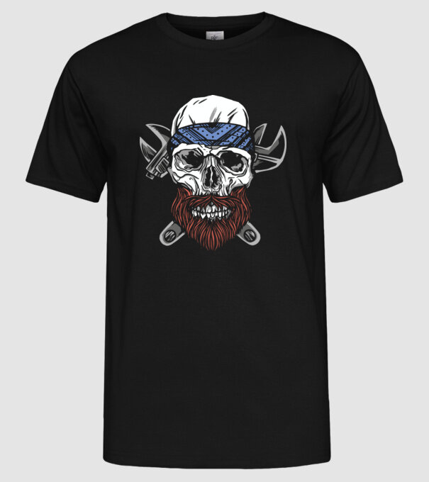Craniu Instalator Barbă model negru pe tricou
