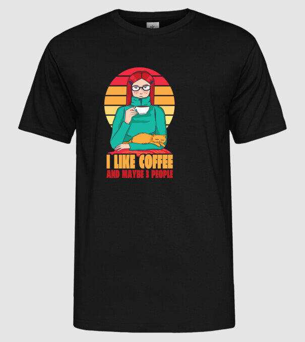 Iubesc Cafeaua și încă până la maxim 3 persoane model negru pe tricou