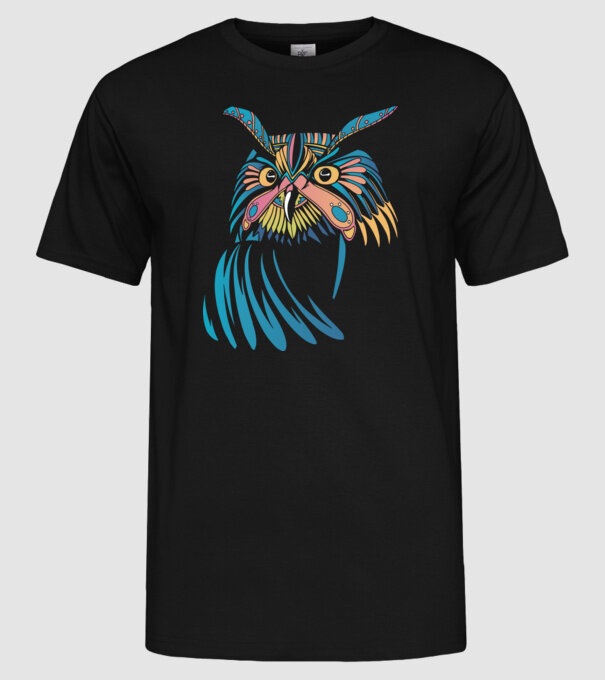 Bufniță colorată model negru pe tricou