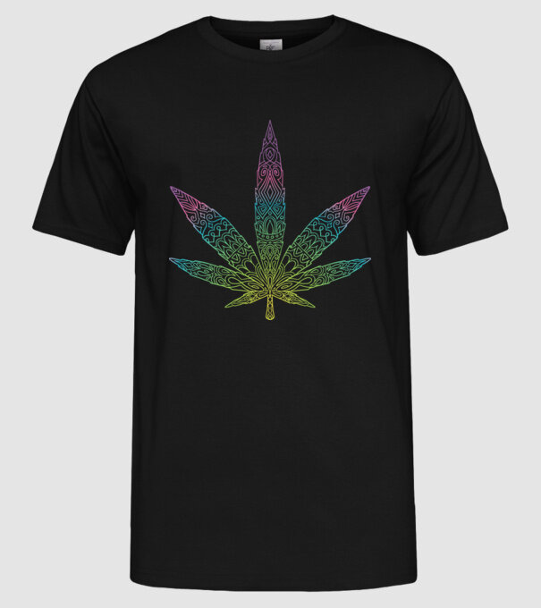 Frunză colorată de marijuana model negru pe tricou