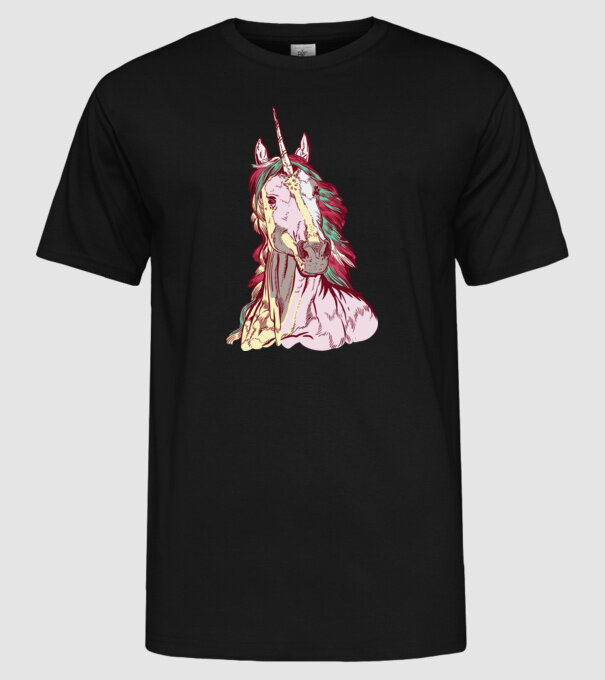 Unicorn colorat model negru pe tricou
