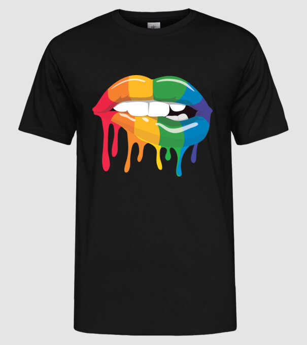 Gură curcubeu model negru pe tricou