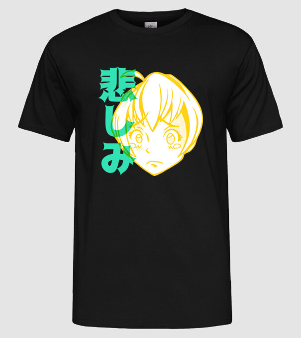 fată tristă Anime model negru pe tricou