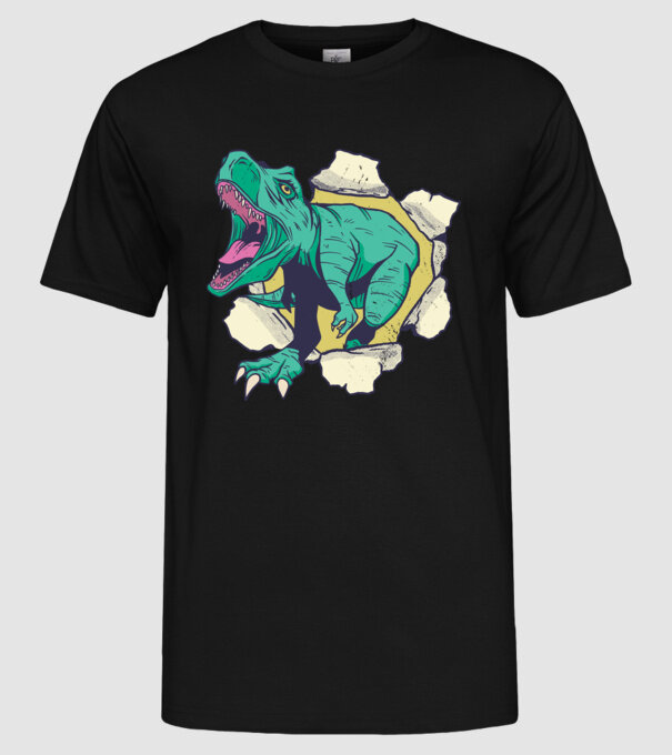 T-rex 3D model negru pe tricou